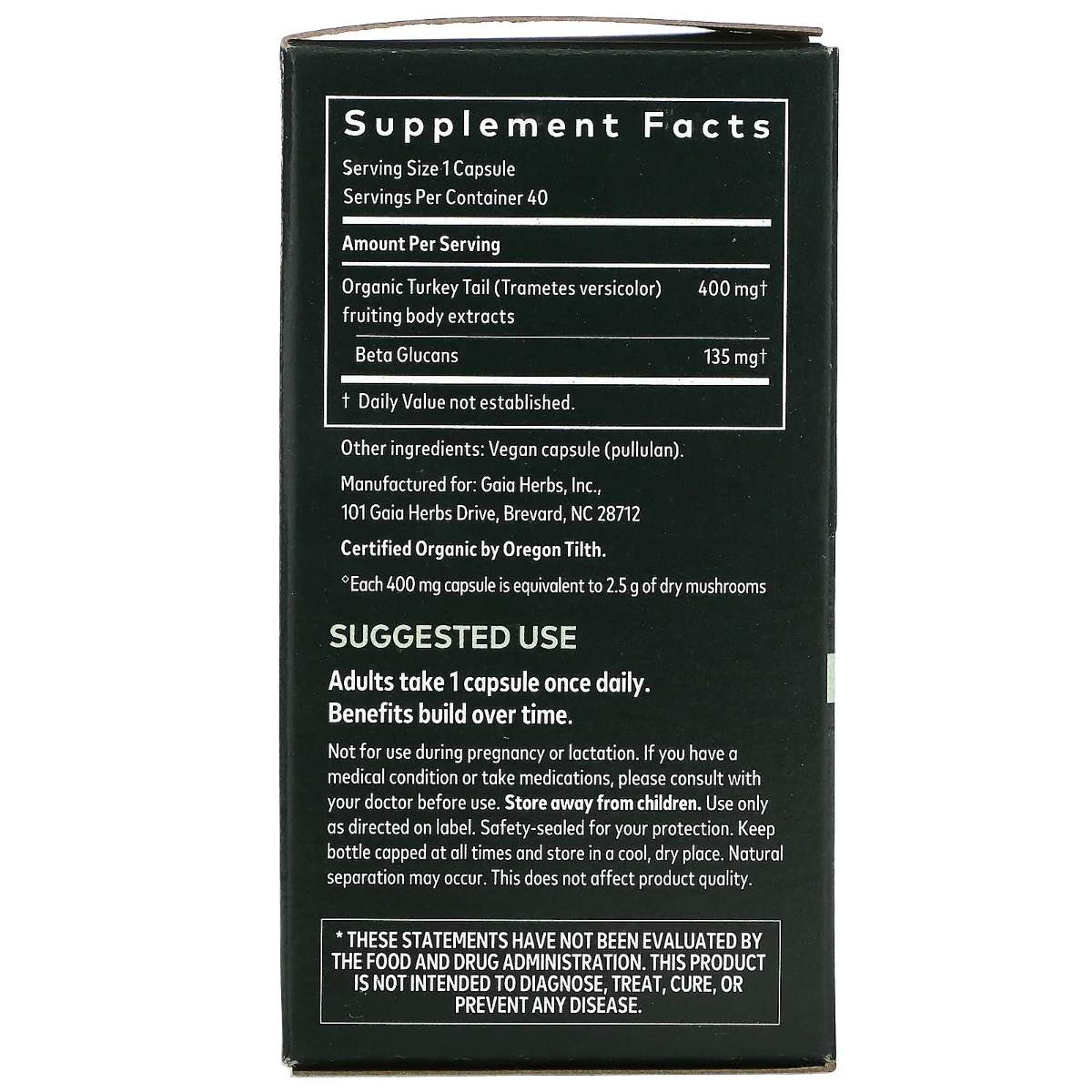 Gaia Herbs Turkey Tail Mushroom - 40 Vegan Capsules