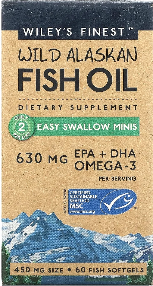 Wiley's Finest Wild Alaskan Fish Oil Easy Swallow Minis - 630 mg - 60 Softgels