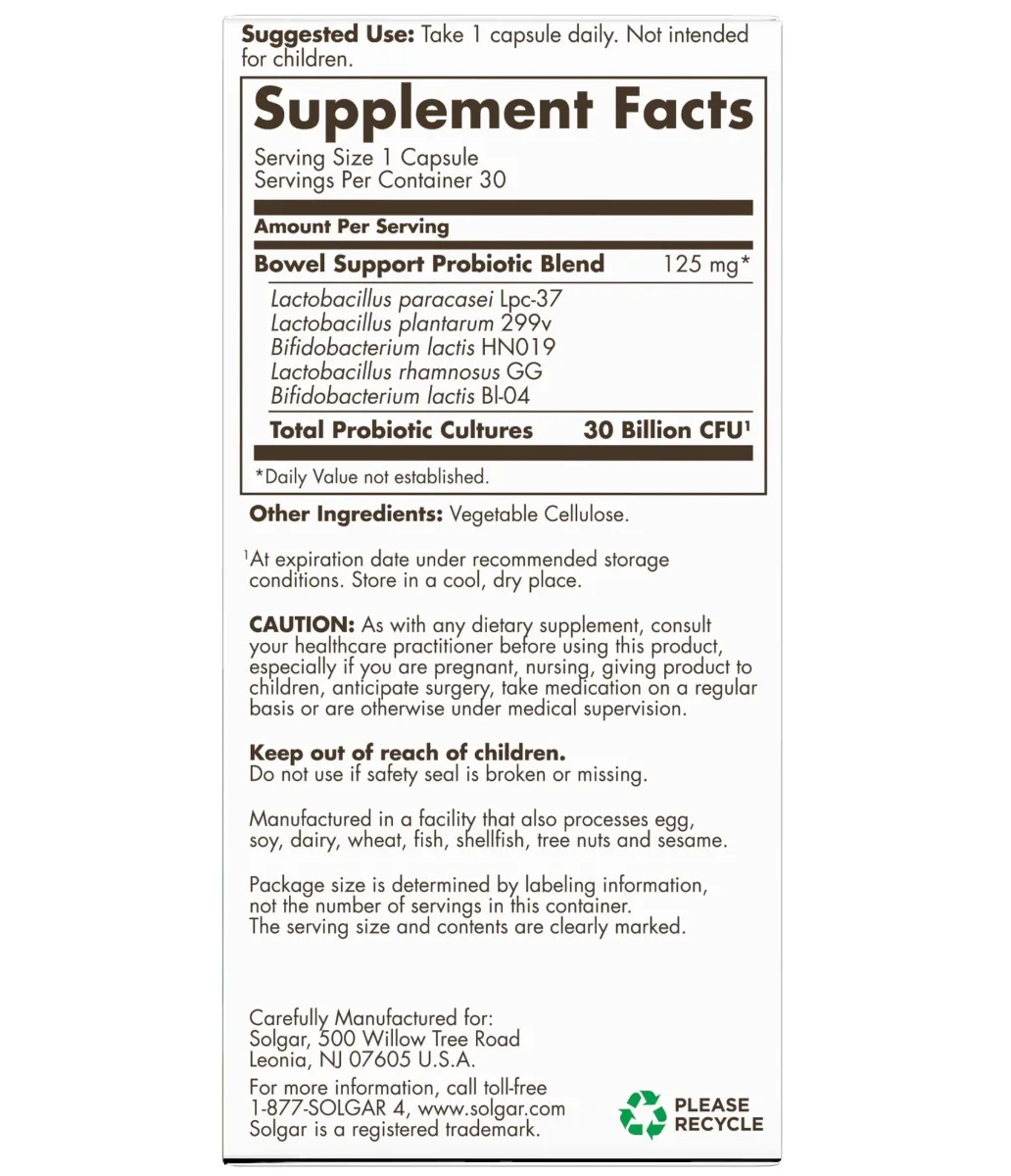 Solgar Advanced Bowel Support Probiotic 30B 30 Capsule