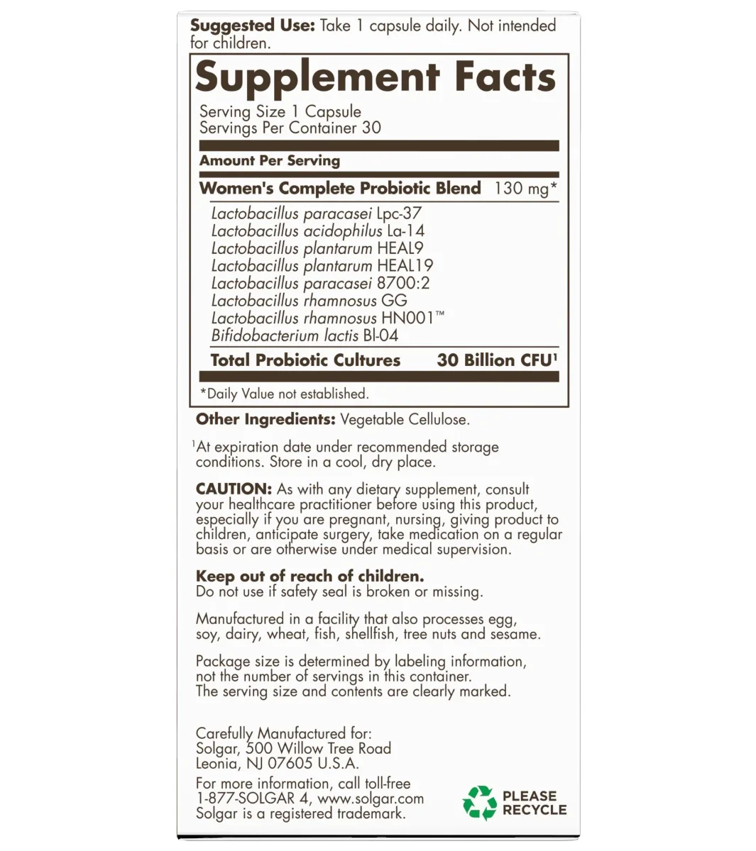 Solgar Women's Complete Probiotic 30B 30 Capsule