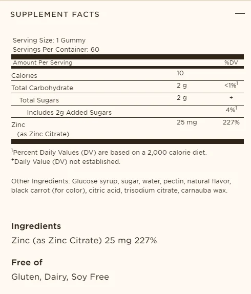 Solgar Ultra Potency Zinc Gummies Mixed Fruit - 25 mg - 60 Gummies