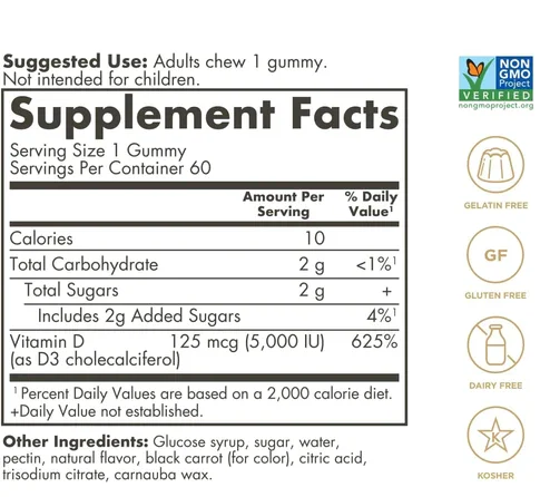 Solgar Ultra Potency Vitamin D3 Gummies Strawberry - 5000 IU - 60 Gummies