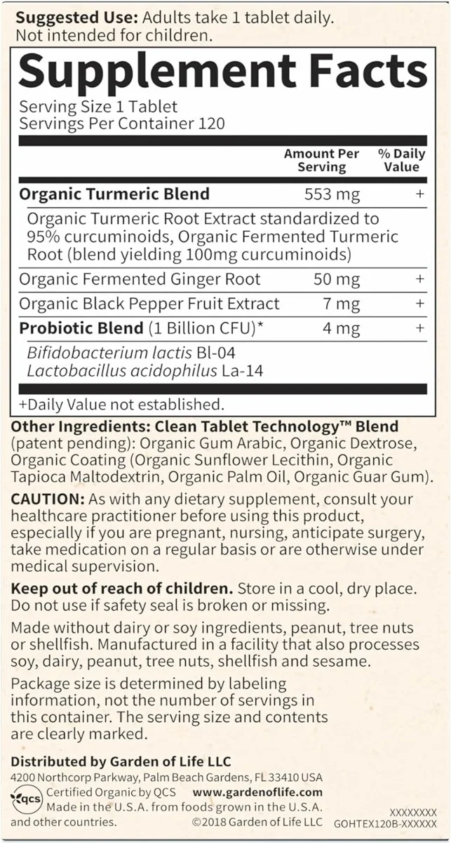 Garden of Life Organics Extra Strength Turmeric Inflammatory Response - 120 Vegan Tablets