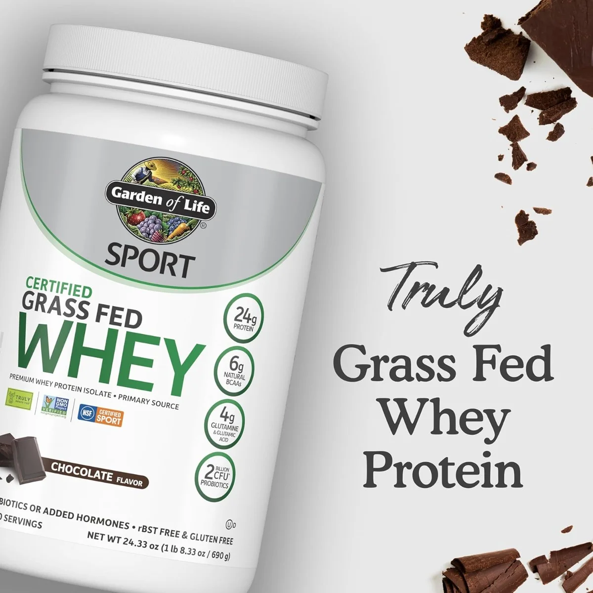 Garden of Life Sport Certified Grass Fed Whey Protein - NSF Certified for Sport Chocolate - 20 Servings