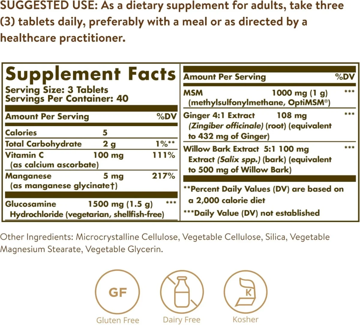 Solgar Glucosamine MSM Complex Shellfish Free - 120 Tablets