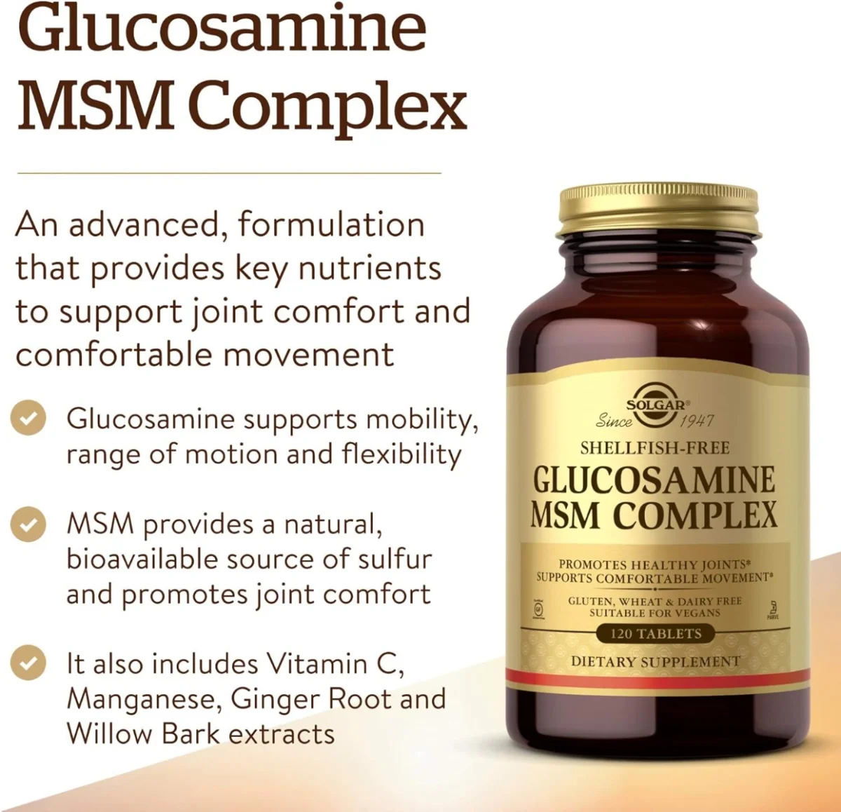 Solgar Glucosamine MSM Complex Shellfish Free - 120 Tablets