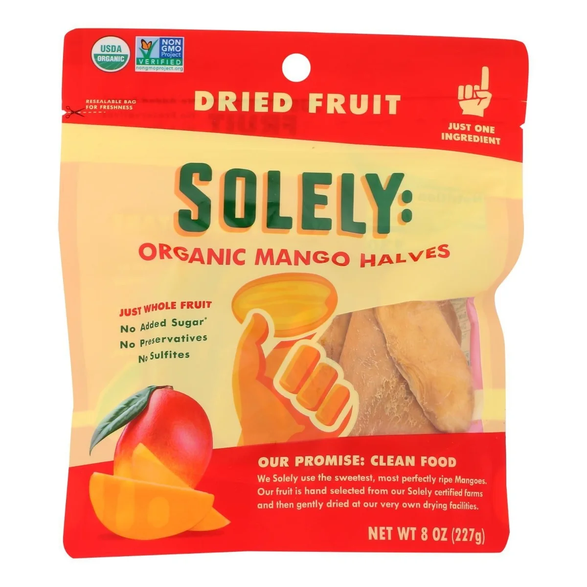 Solely Organic Dried Fruit Mango Halves No Preservatives - 8 oz