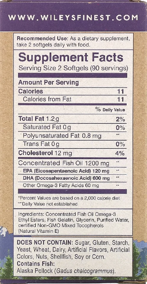 Wiley's Finest Wild Alaskan Fish Oil Prenatal DHA - 600 mg - 180 Softgels