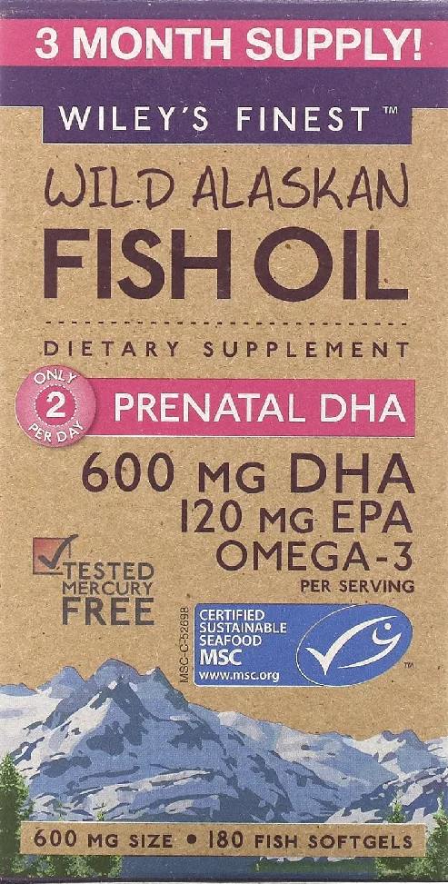Wiley's Finest Wild Alaskan Fish Oil Prenatal DHA - 600 mg - 180 Softgels