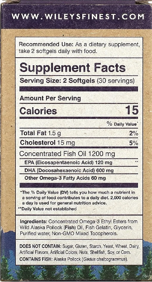 Wiley's Finest Wild Alaskan Fish Oil Prenatal DHA - 600 mg - 60 Softgels