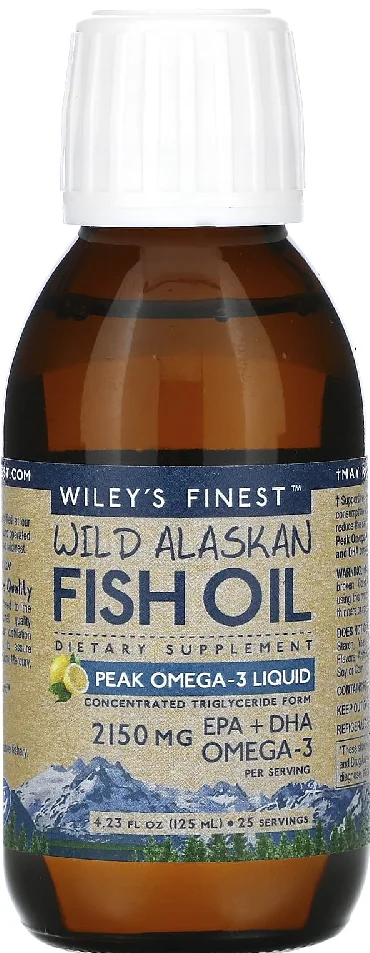 Wiley's Finest Wild Alaskan Fish Oil Peak Omega-3 Liquid Natural Lemon - 4.23 fl oz
