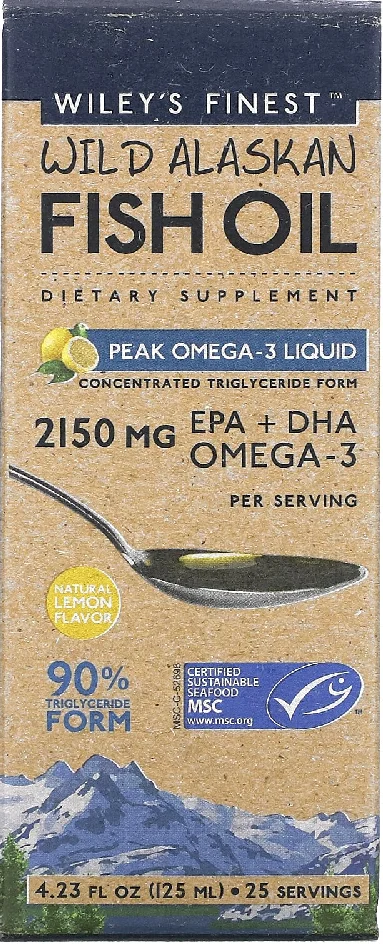 Wiley's Finest Wild Alaskan Fish Oil Peak Omega-3 Liquid Natural Lemon - 4.23 fl oz