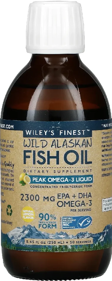 Wiley's Finest Wild Alaskan Fish Oil Peak Omega-3 Liquid Natural Lemon - 8.45 fl oz
