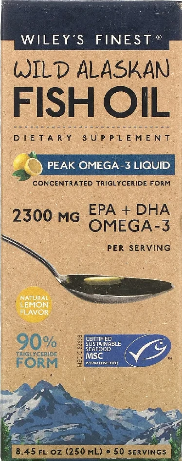 Wiley's Finest Wild Alaskan Fish Oil Peak Omega-3 Liquid Natural Lemon - 8.45 fl oz