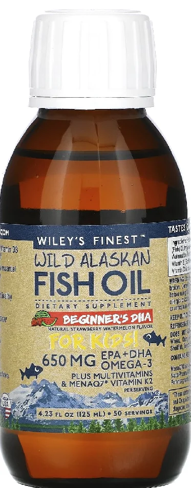 Wiley's Finest, Wild Alaskan Fish Oil, For Kids!, Beginner's DHA, Natural Strawberry Watermelon Flavor, 650 mg, 4.23 fl oz (125 ml)