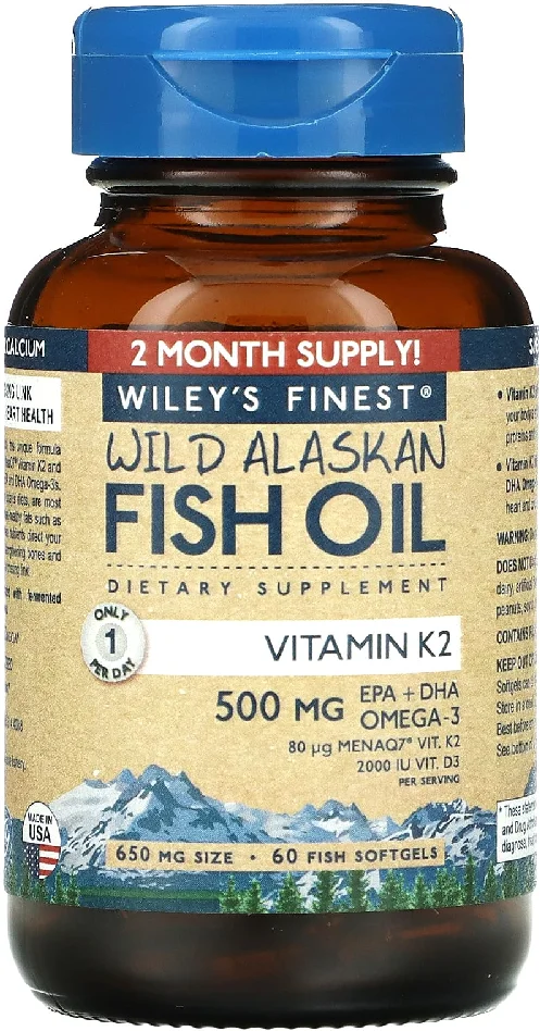 Wiley's Finest Wild Alaskan Fish Oil Vitamin K2 - 60 Softgels