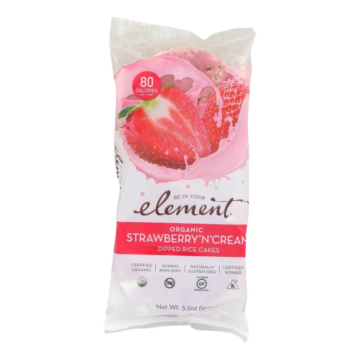 Element Organic Dipped Rice Cakes - Strawberry 'n' cream - Case Of 6 - 3.5 Oz
