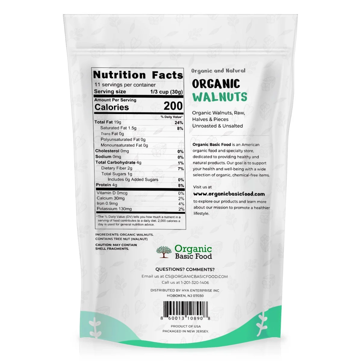 Organic Walnuts, Raw Halves & Pieces, Unroasted & Unsalted | Non-GMO | Vegan | Gluten-Free - 12 oz