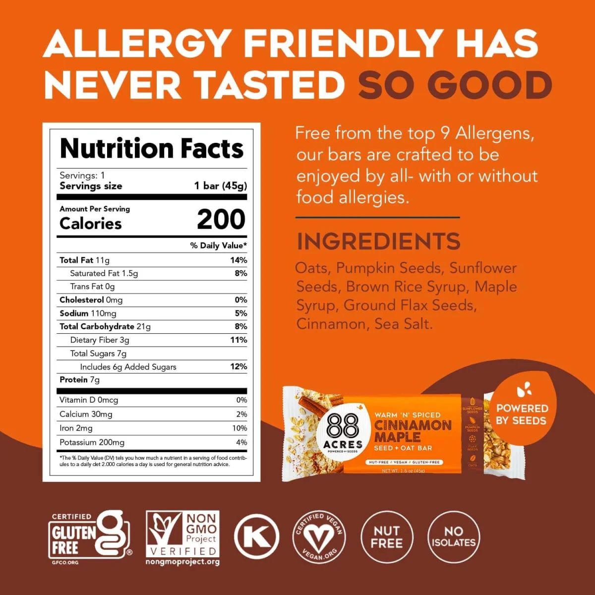 88 Acres Bar Seed Oats N Cinnamon - 1.6 oz