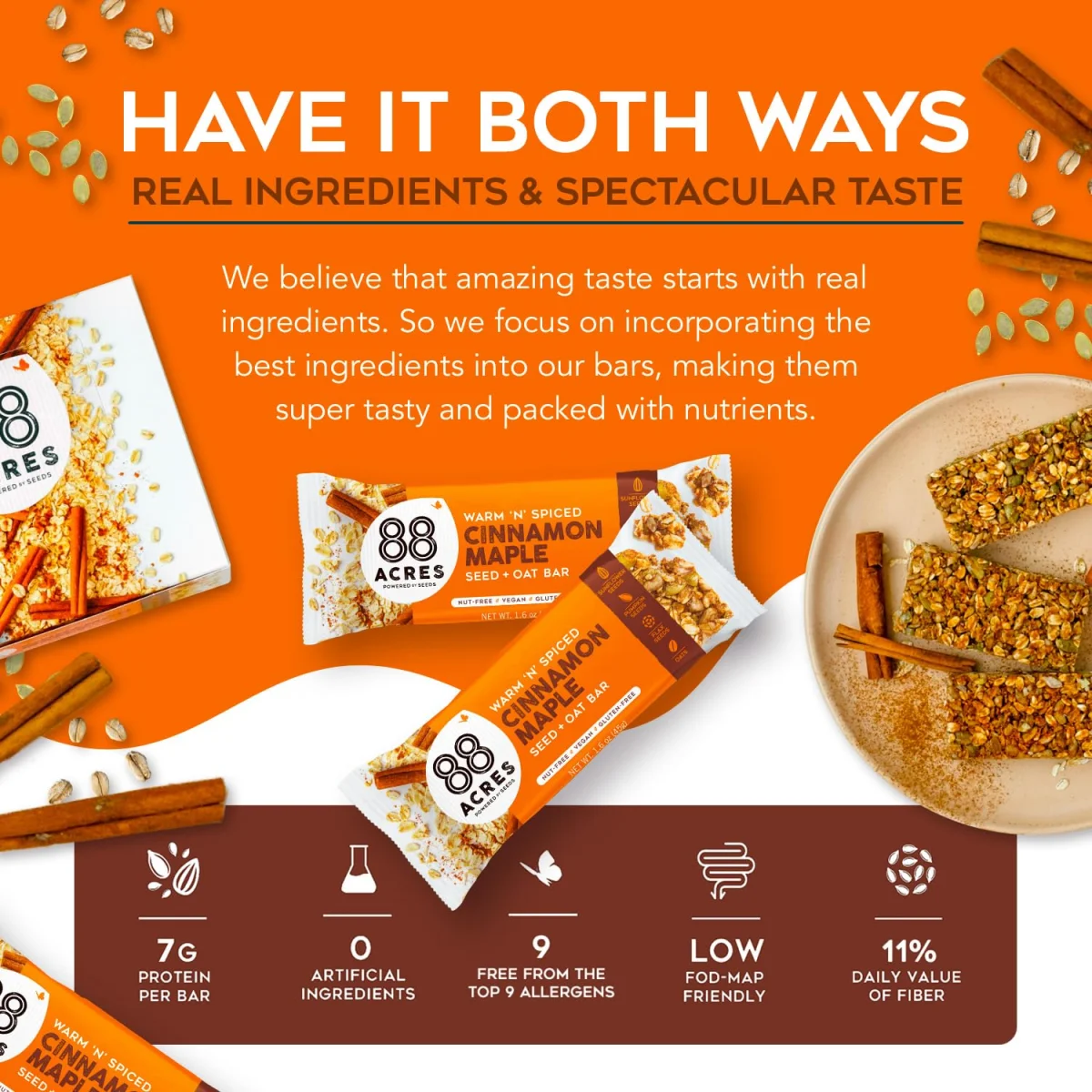 88 Acres Bar Seed Oats N Cinnamon - 1.6 oz