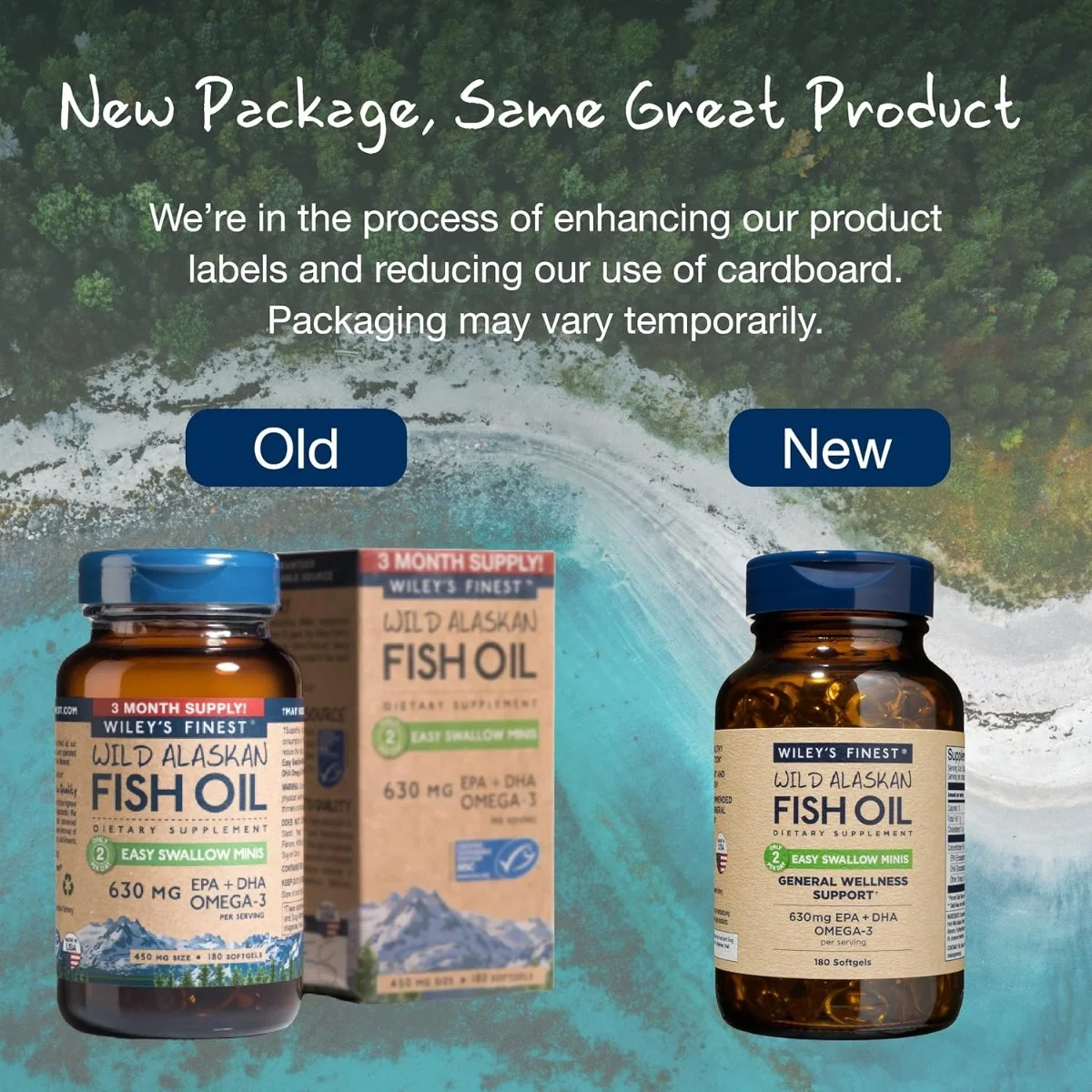 Wiley's Finest Wild Alaskan Fish Oil Easy Swallow Minis - 630 mg - 180 Softgels