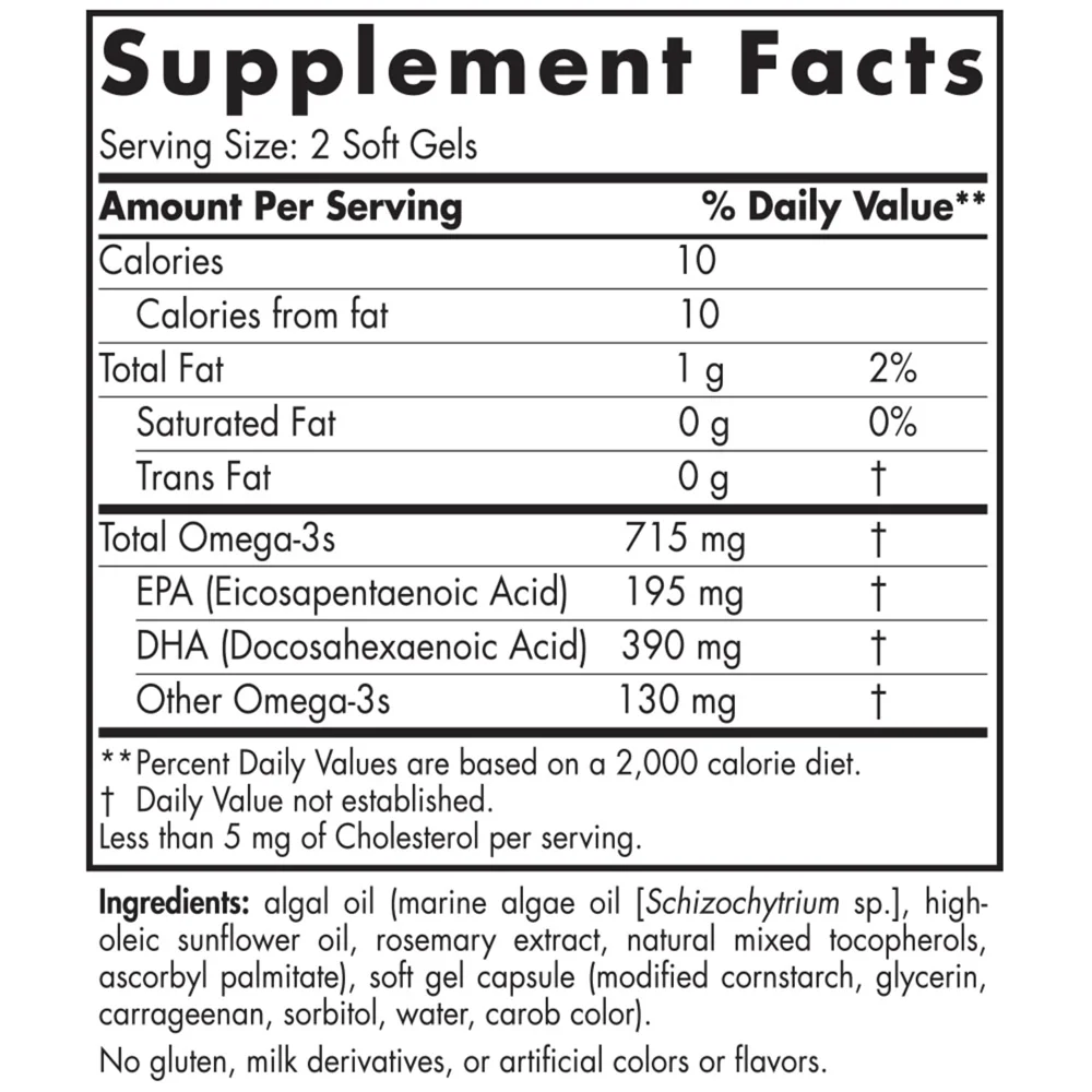 Nordic Naturals Algae Omega Plant -Based Vegan Omega-3S - 715 mg - 60 Softgels