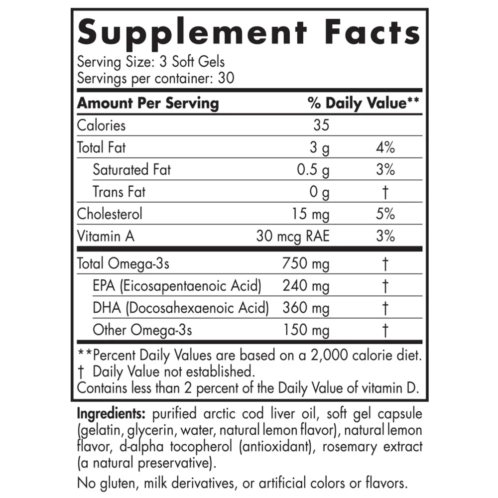 Nordic Naturals Arctic Cod Liver Oil Lemon Fish Oil - 90 Softgels