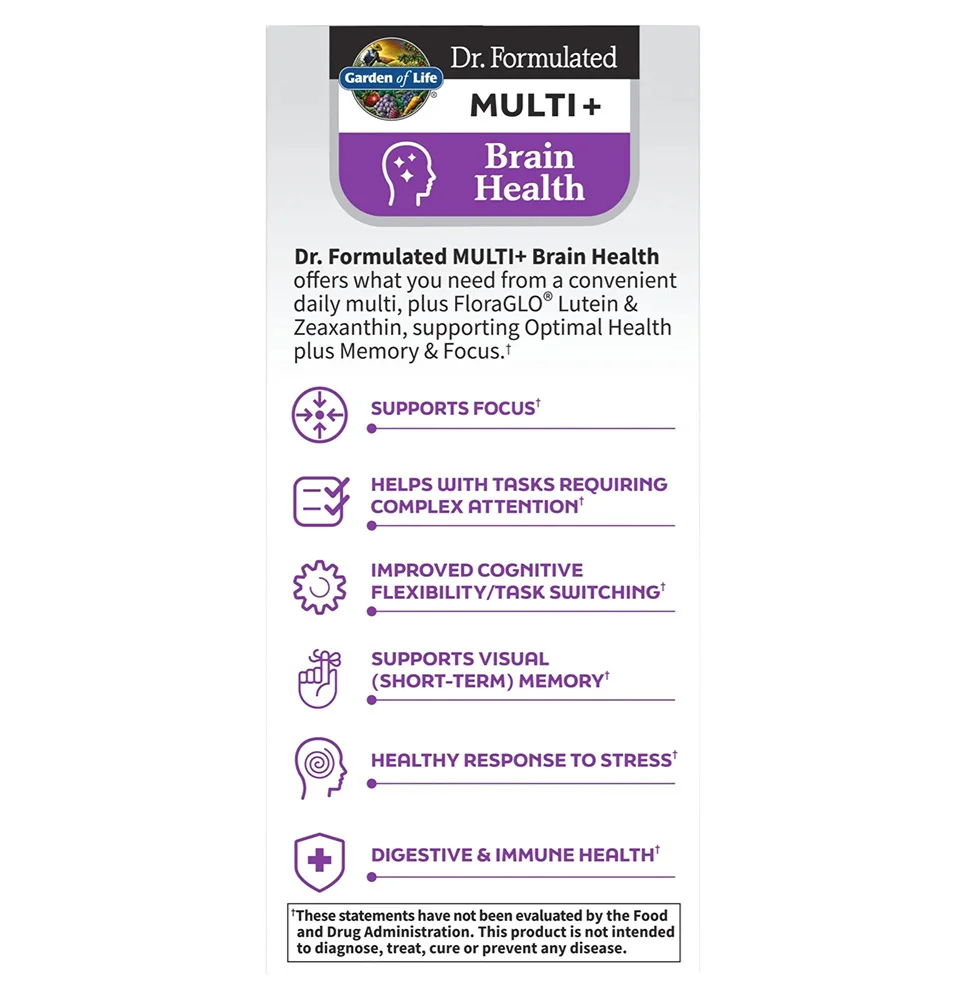 Garden of Life, Dr. Formulated Multi+, Brain Health, 30 Capsules
