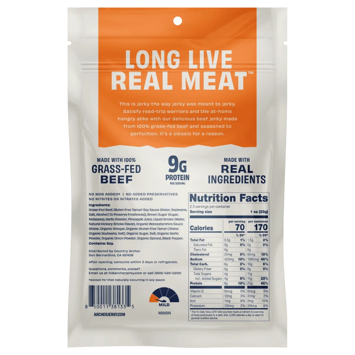 Country Archer Grass-Fed Beef Jerky, Original - 2.5 oz