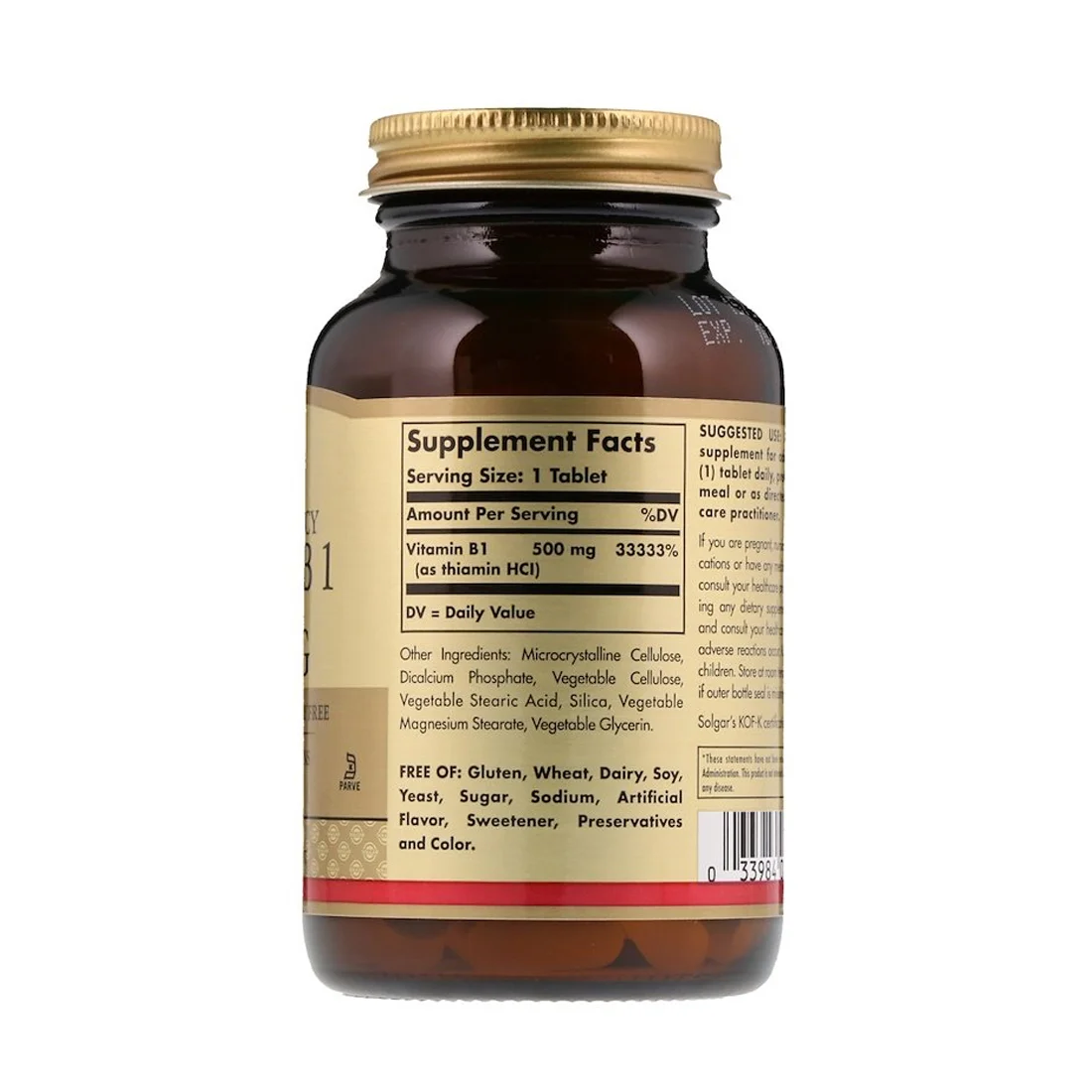 Solgar Vitamin B1 Thiamin - 500 mg - 100 Tablets