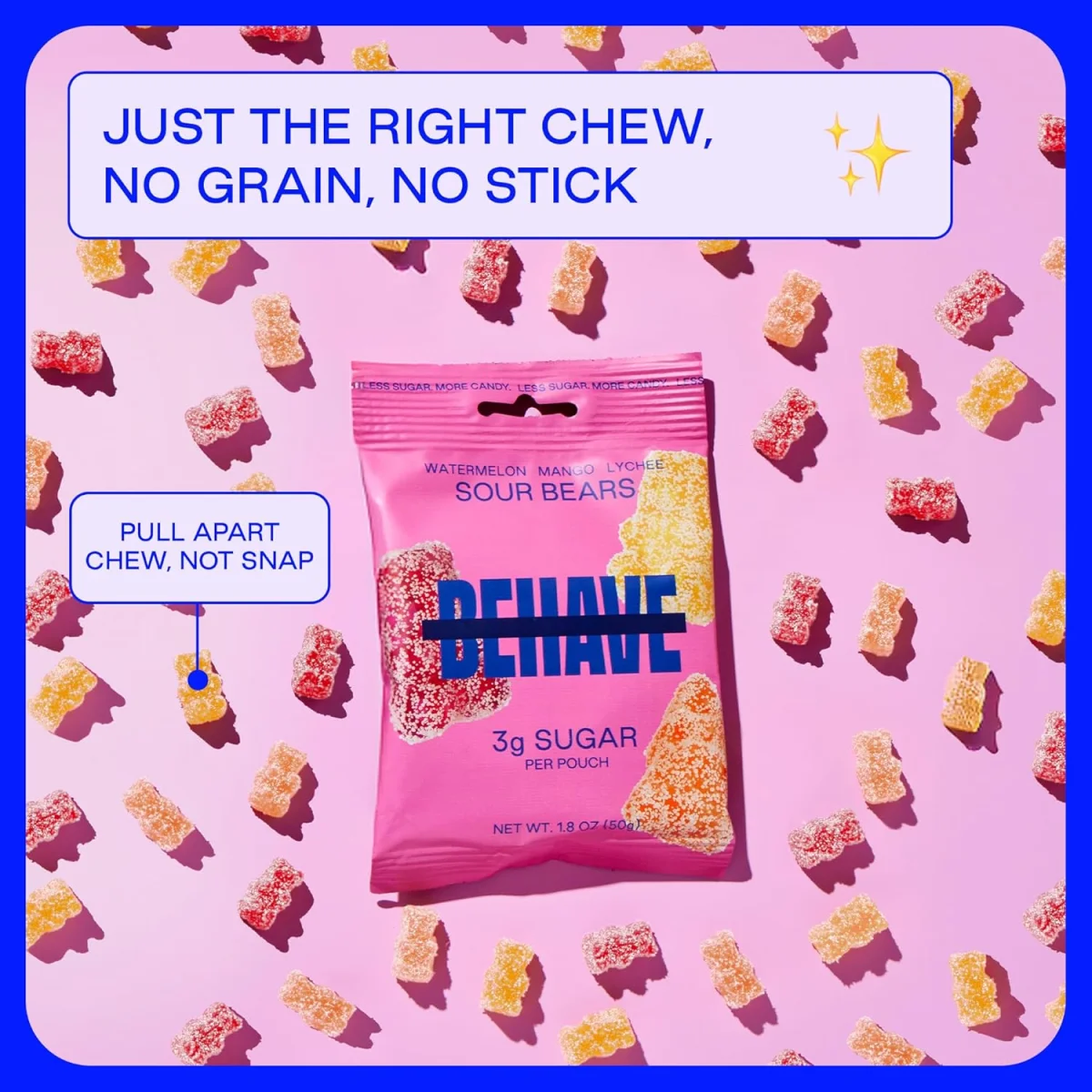 BEHAVE Low Sugar Gummy Candy, Sour Stars
