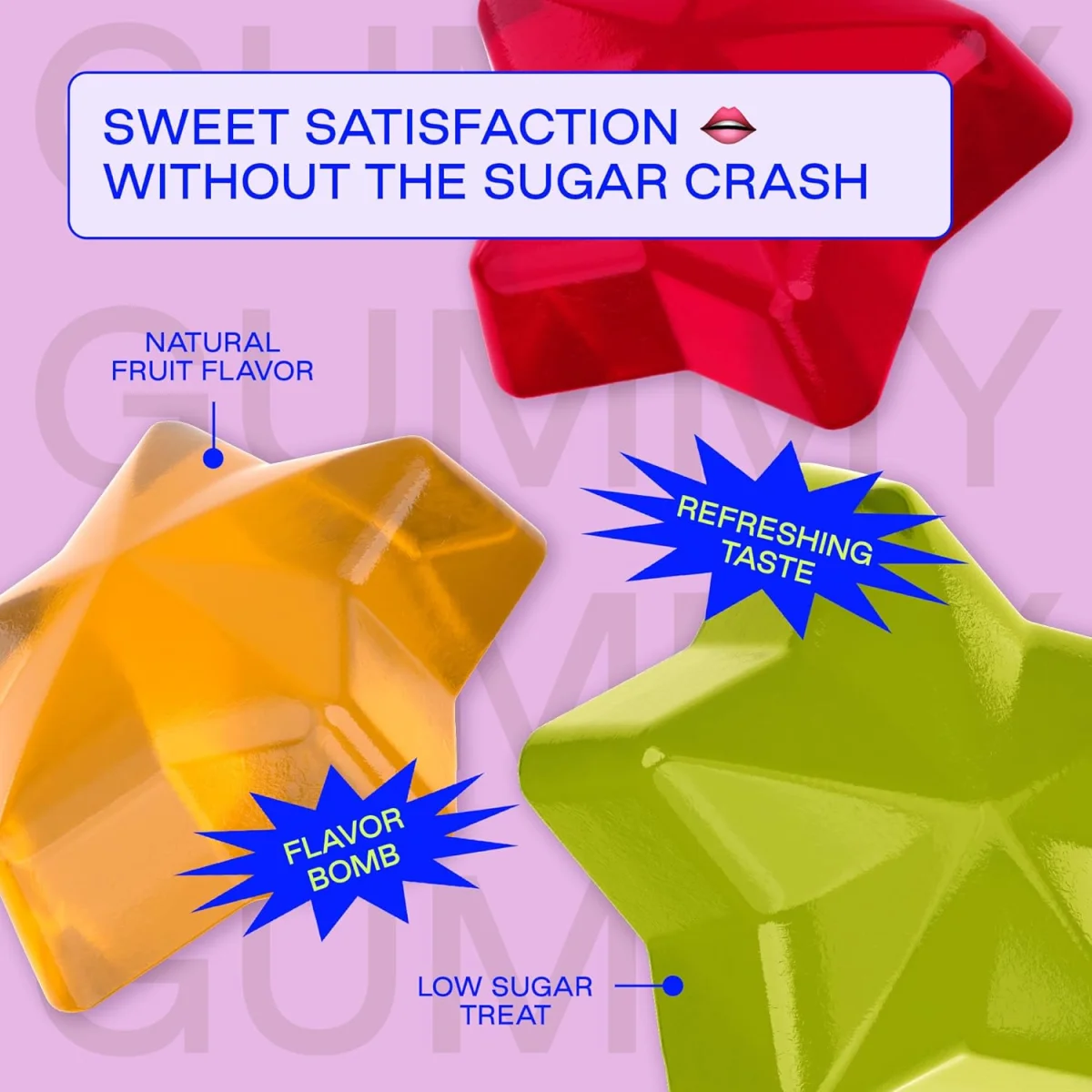 BEHAVE Low Sugar Gummy Candy, Sweet Stars Raspberry Pineapple Apple