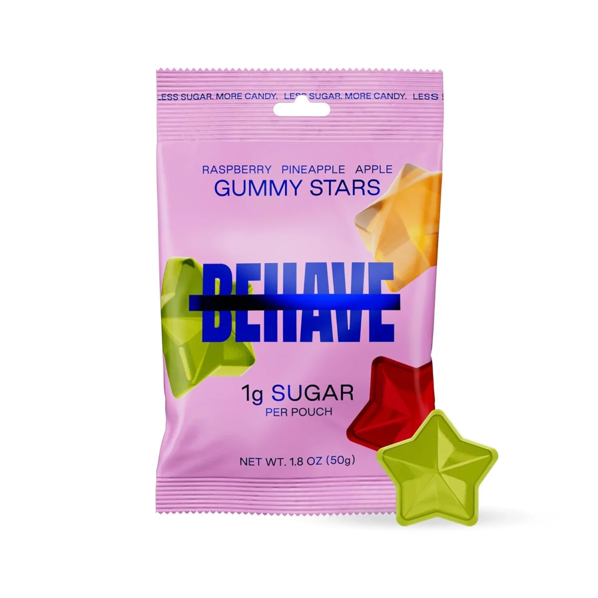BEHAVE Low Sugar Gummy Candy, Sweet Stars Raspberry Pineapple Apple