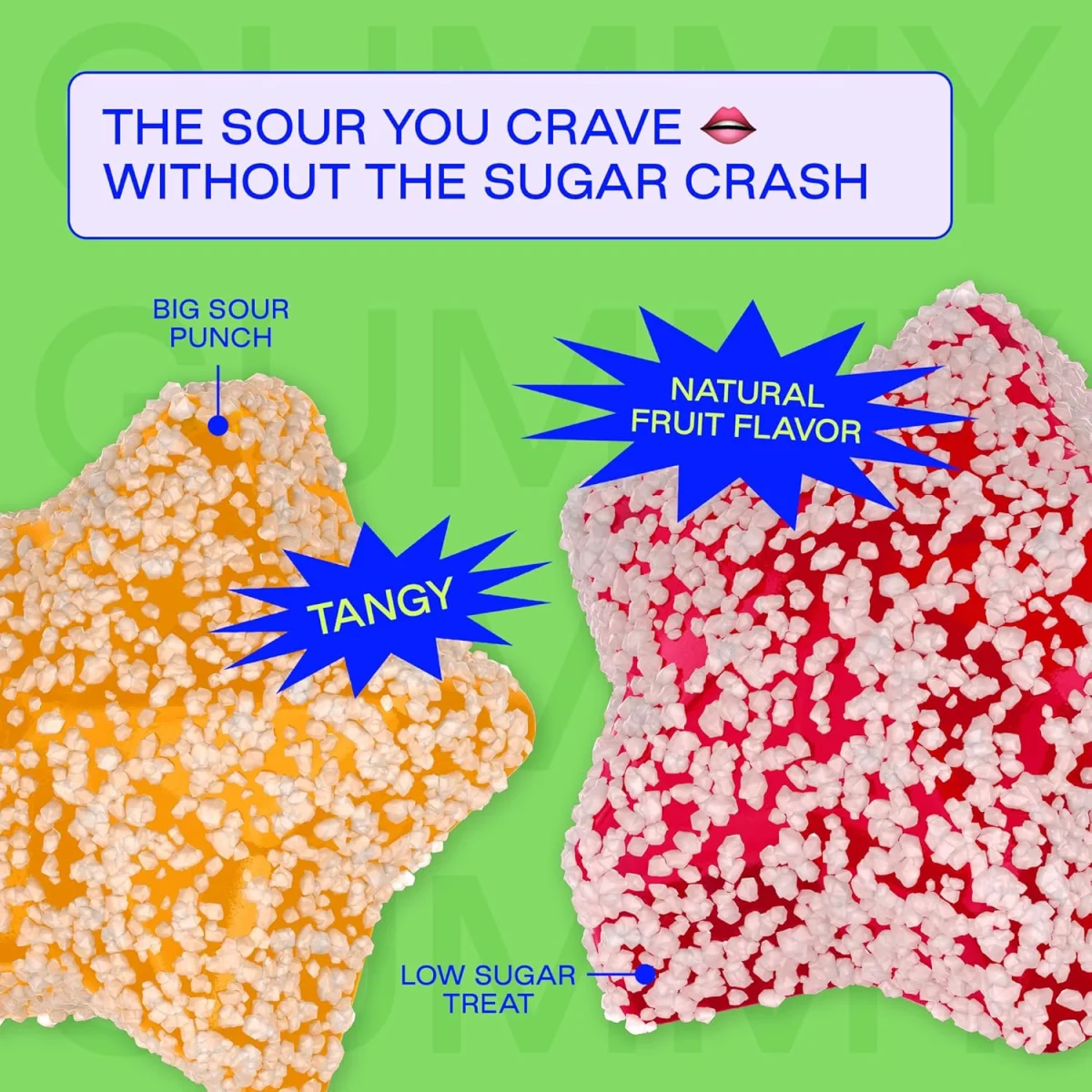 BEHAVE Low Sugar Gummy Candy, Sour Stars Raspberry Pineapple Apple