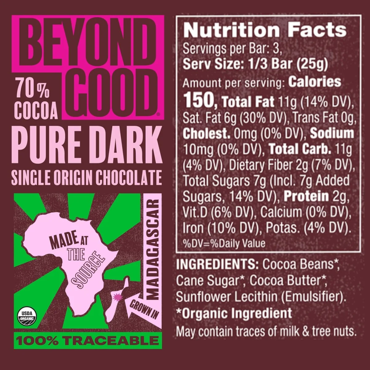 Beyond Good Organic 70% Madagascar Dark Chocolate Bar - 2.64 oz