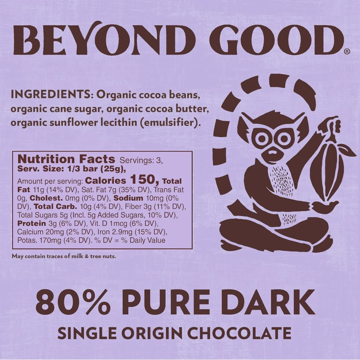 Beyond Good Organic 80% Madagascar Dark Chocolate Bar - 2.64 oz