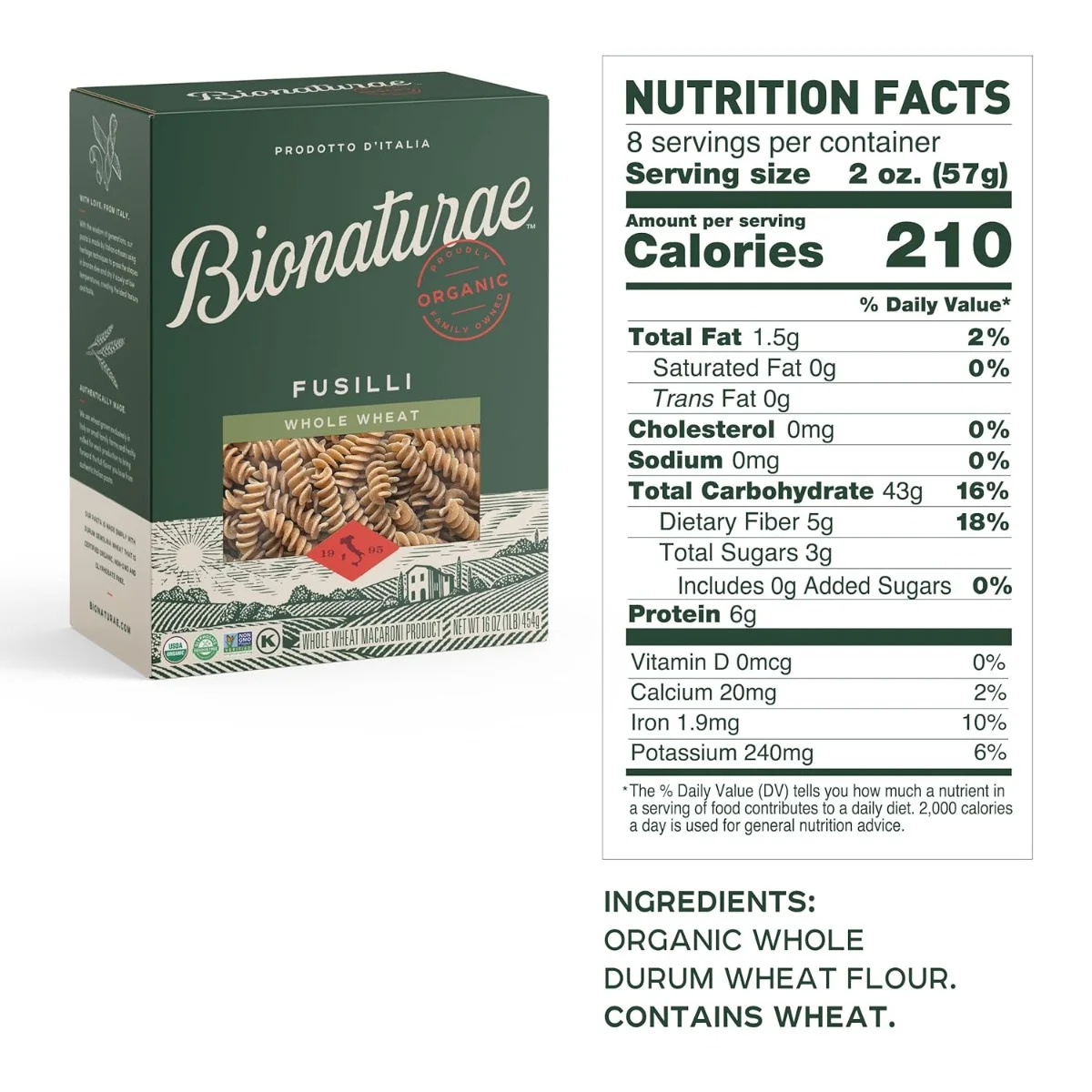 Bionaturae Organic 100% Whole Wheat Fusilli Pasta - 16 oz