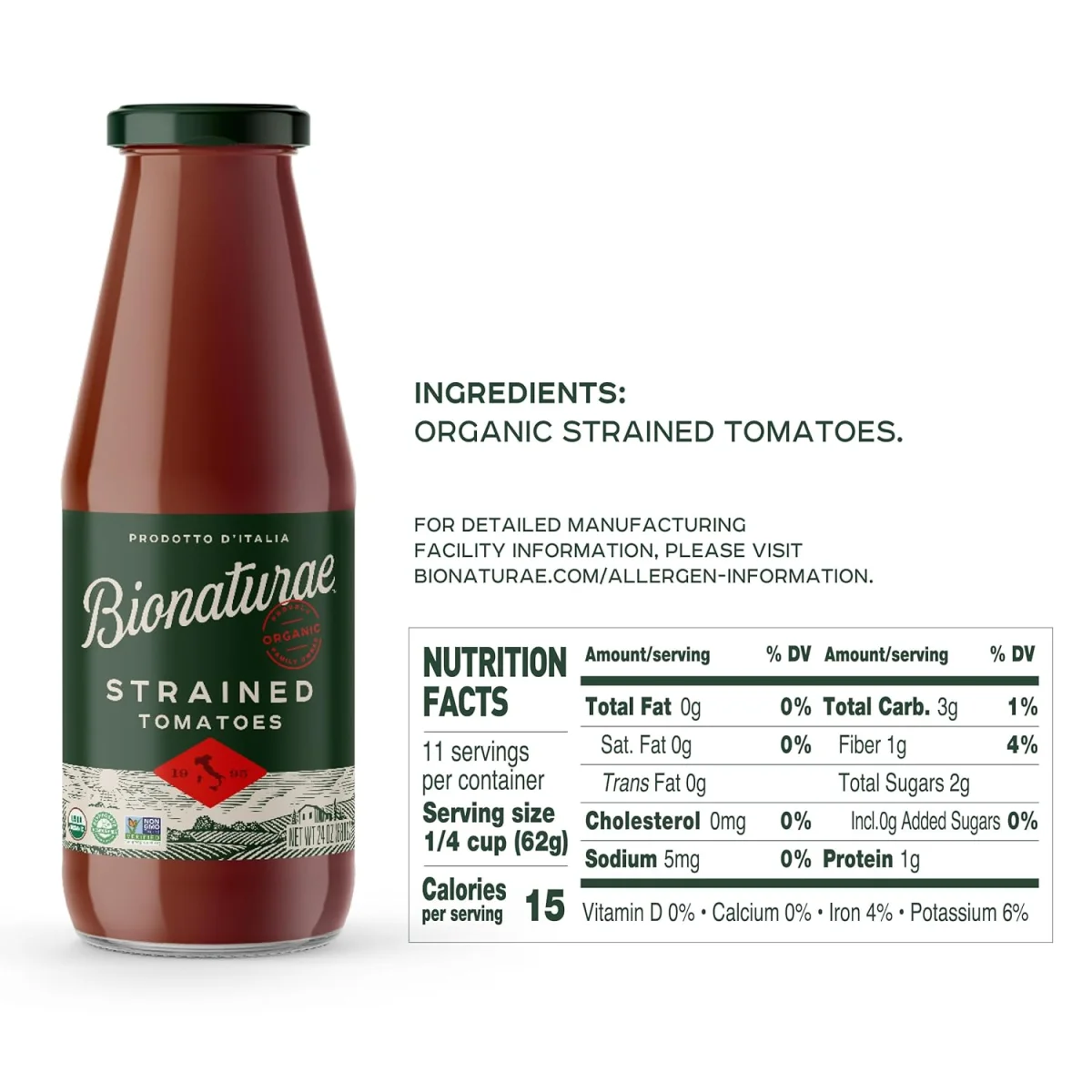 Bionaturae Organic Tomato Paste, No Salt Added, Made in Italy - 7 oz
