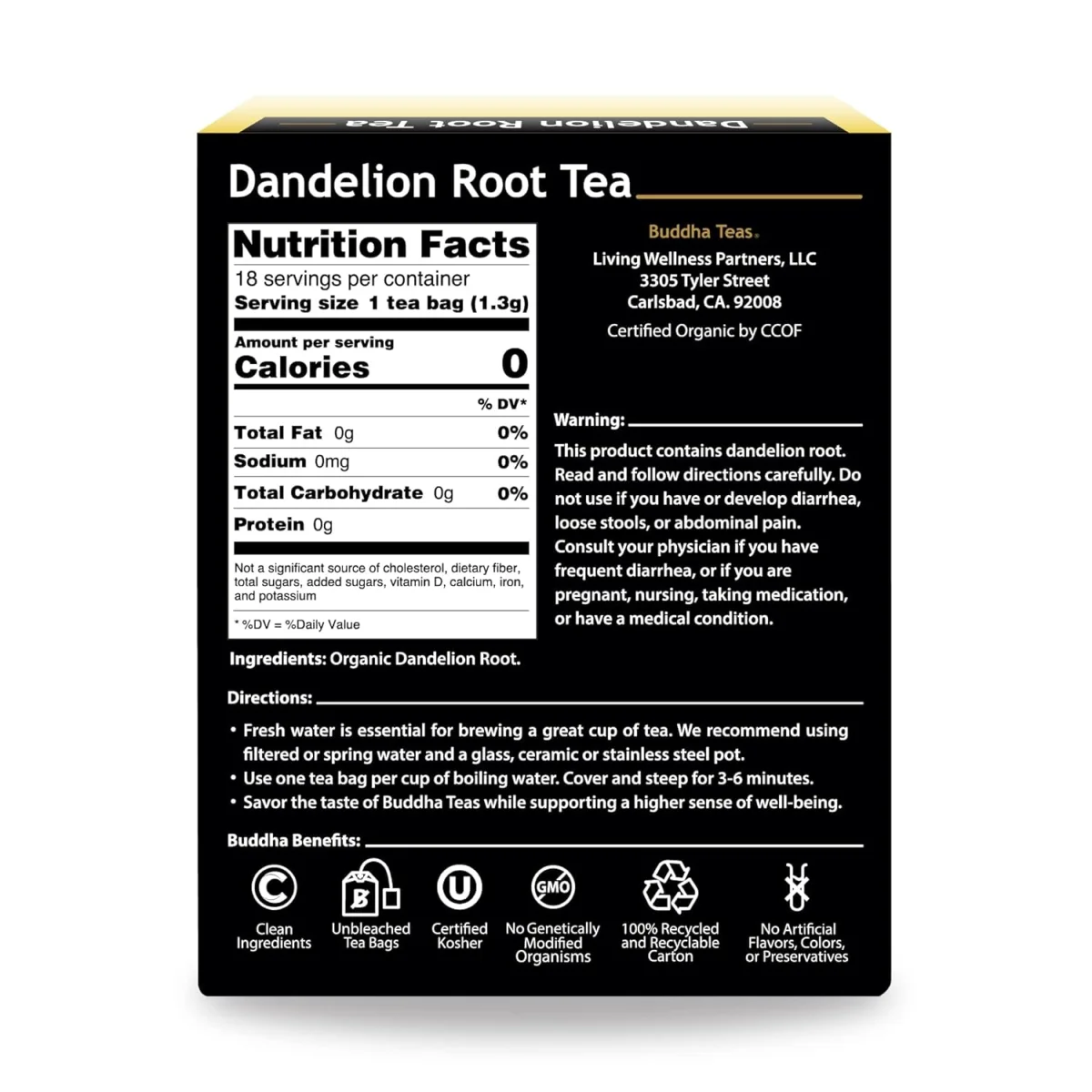 Buddha Teas Organic Dandelion Root Tea - 18 Tea Bags