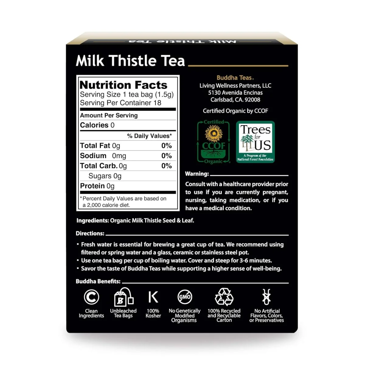 Buddha Teas Organic Milk Thistle Tea - 18 Tea Bags