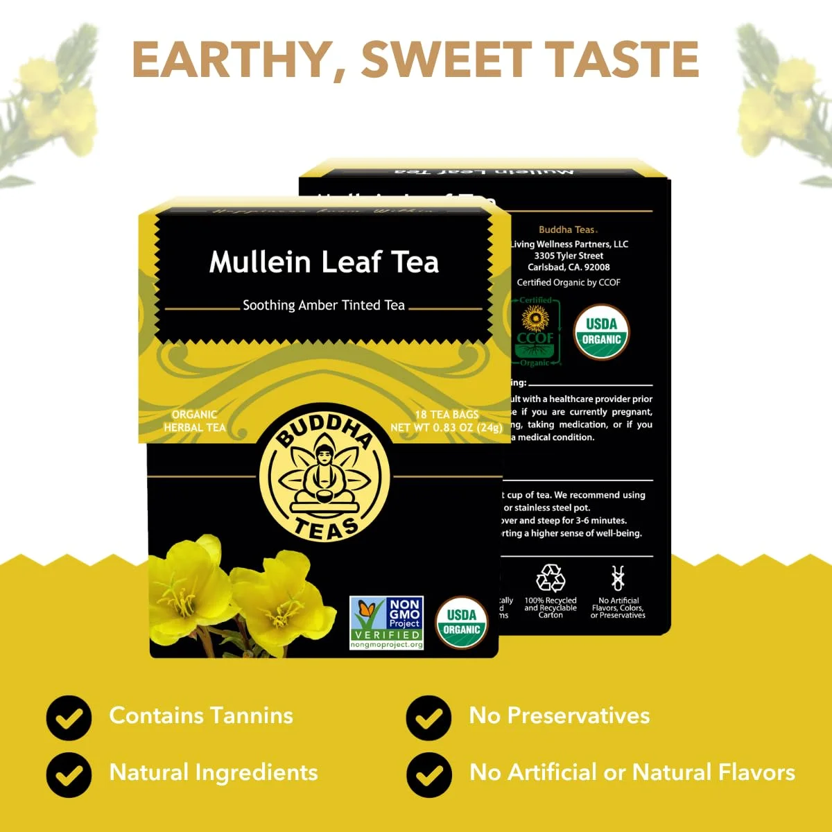 Buddha Teas Organic Mullein Leaf Tea - 18 Tea Bags