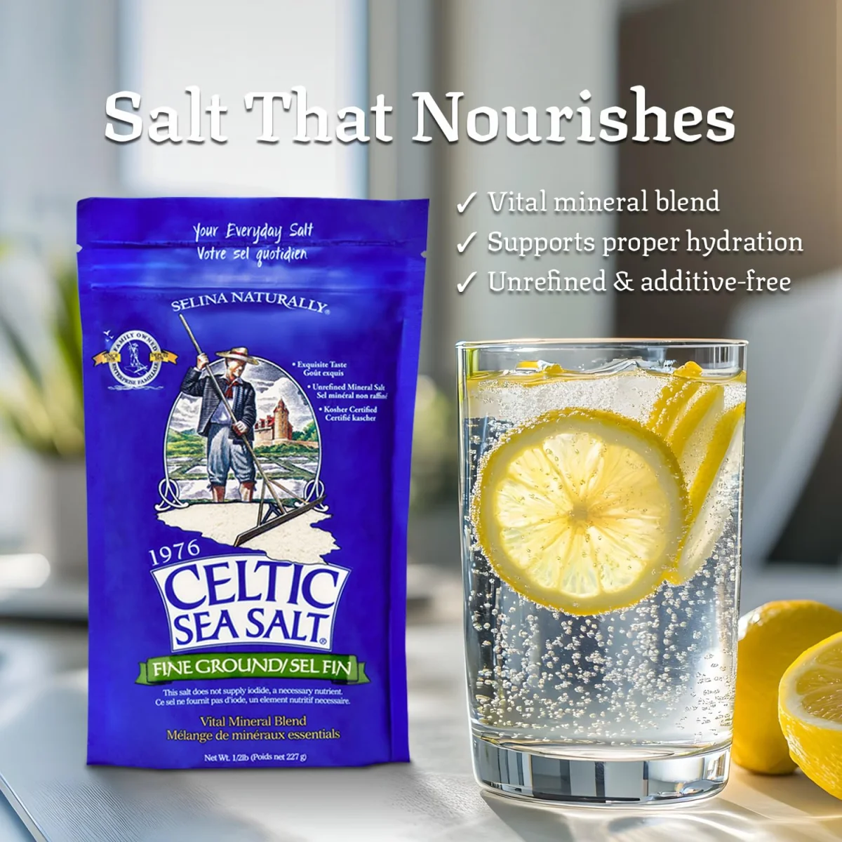 Selina Naturally Celtic Sea Salt, Fine Ground, Bag - 0.5 lb