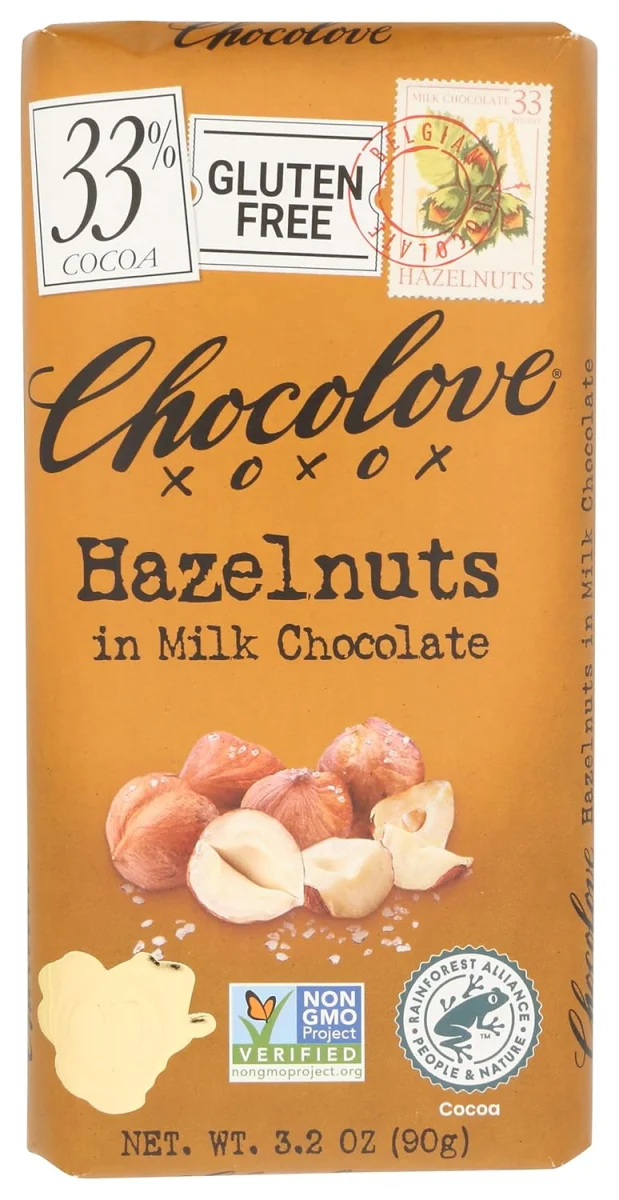 Chocolove Milk Chocolate Bar, Hazelnut - 3.2 oz
