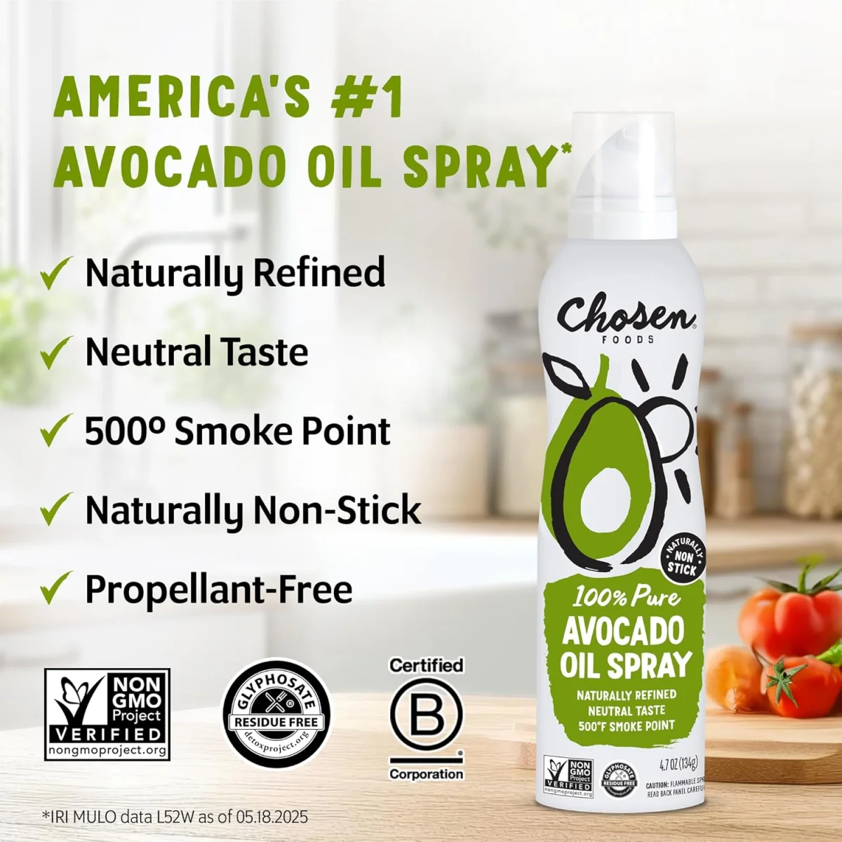 Chosen Foods 100% Pure Avocado Oil Spray, Non-GMO - 4.7 fl oz