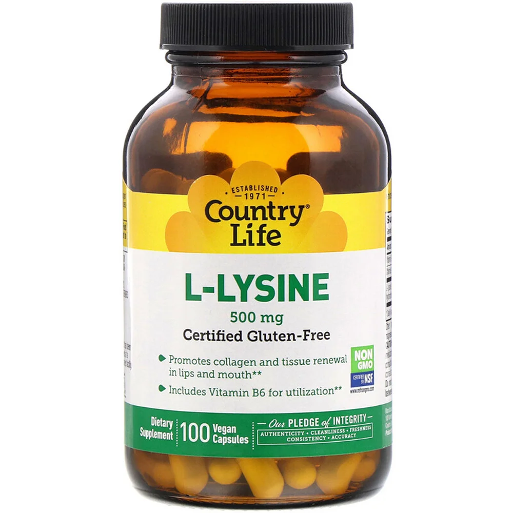 Country Life L-Lysine Gluten Free - 500 mg - 100 Vegetarian Capsules