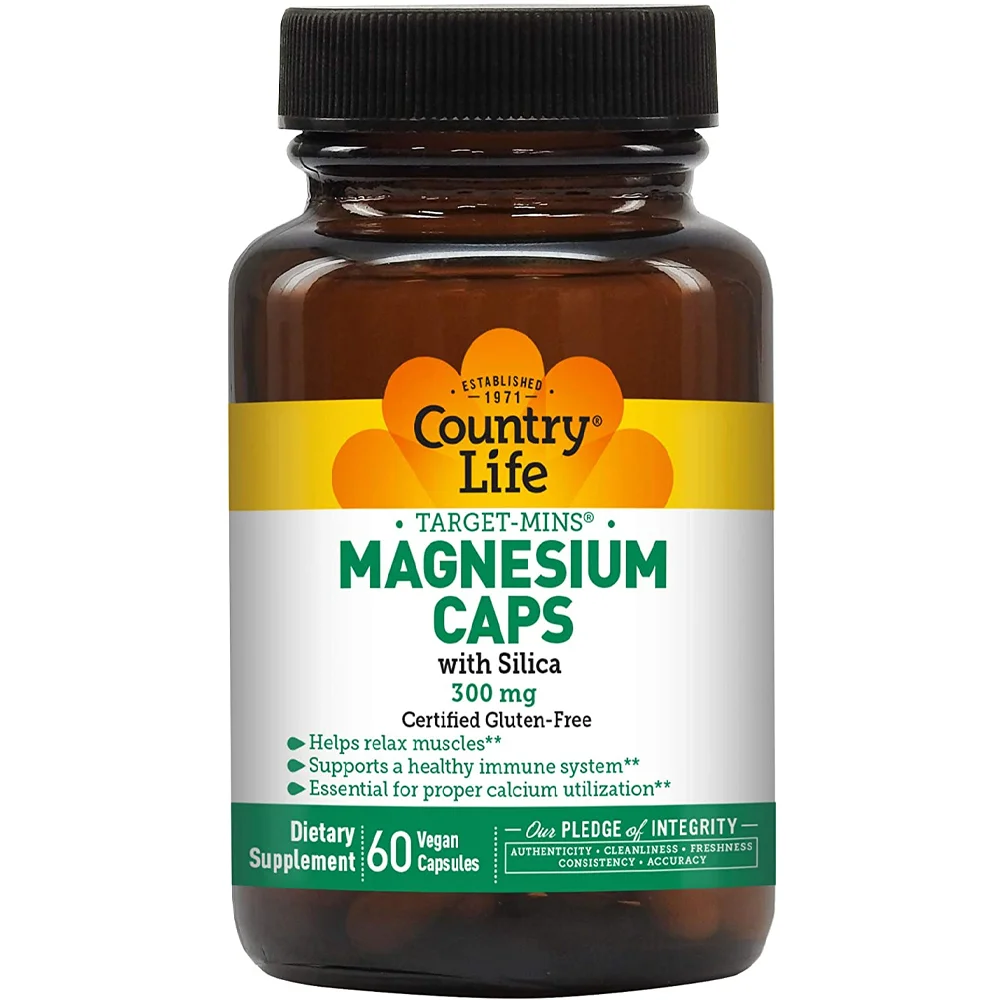 Country Life Magnesium Caps with Silica - 300 mg - 60 Vegan Capsules