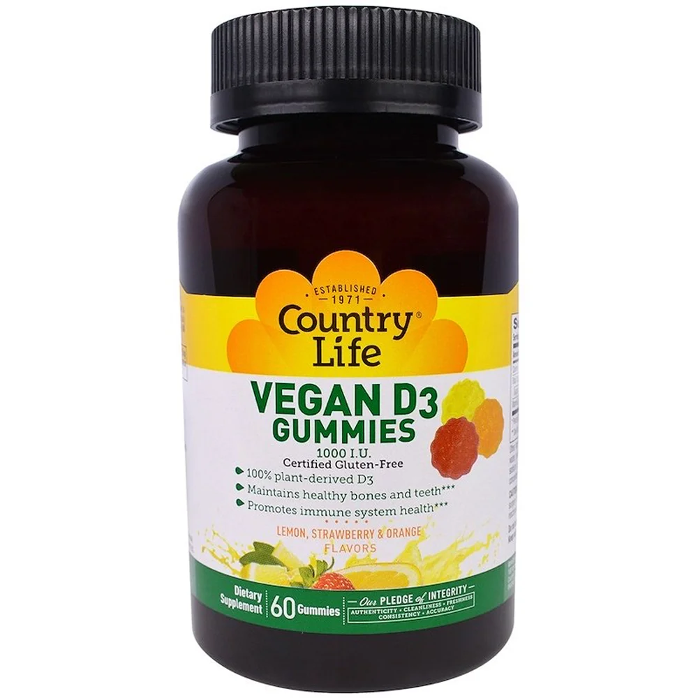 Country Life Vegan D3 Gummies Lemon Strawberry & Orange - 1000 IU - 60 Gummies