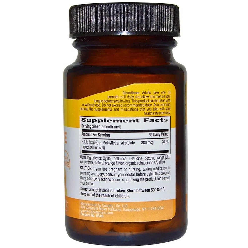 Country Life Methylfolate Orange 800 mcg 60 Smooth Melts