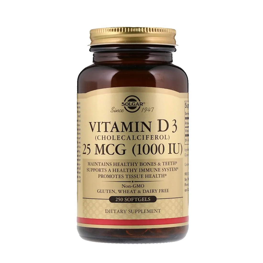 Solgar Vitamin D3 Cholecalciferol - 25 mcg - 250 Softgels