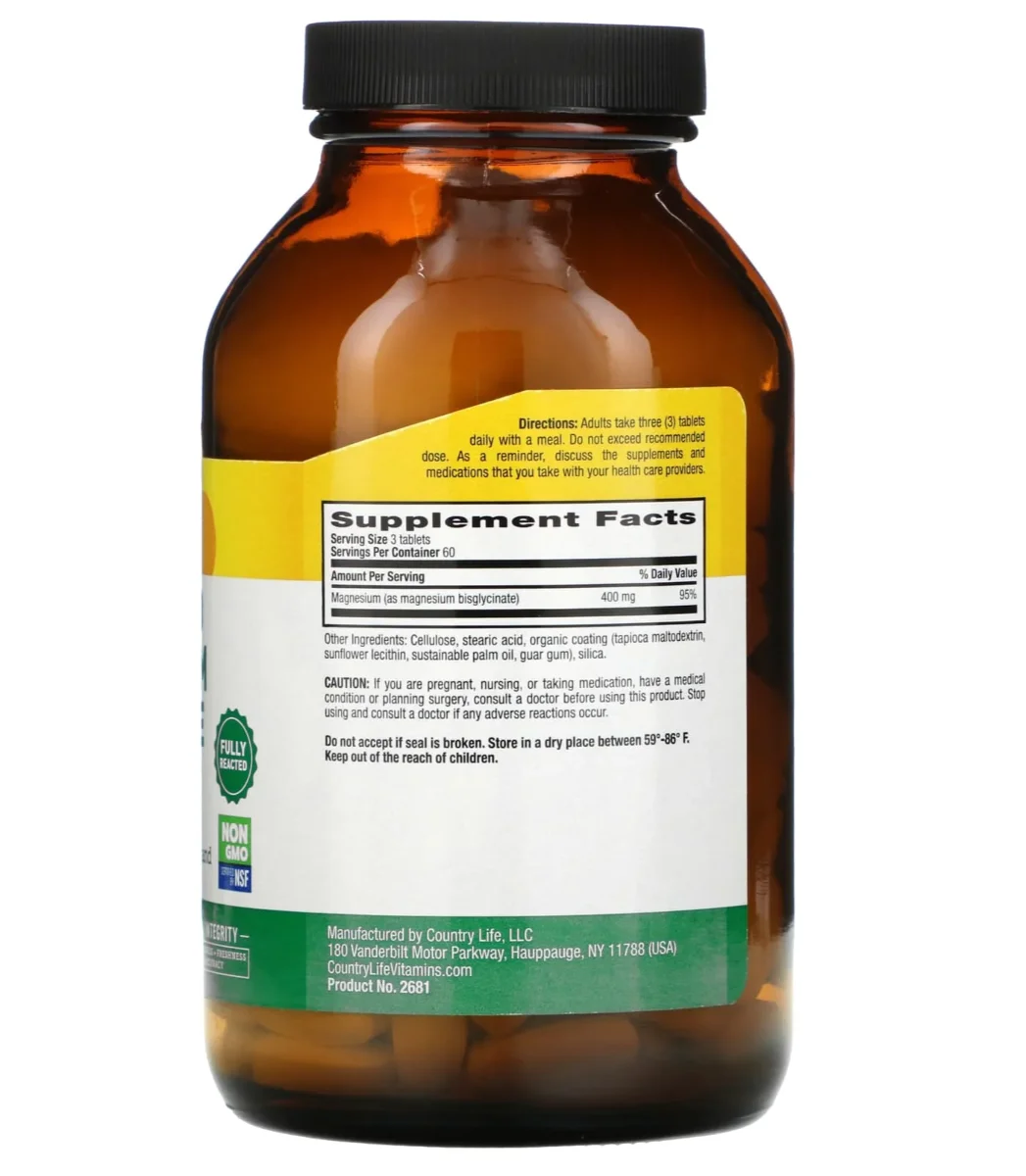 Country Life Chelated Magnesium Glycinate 400 mg 180 Tablets